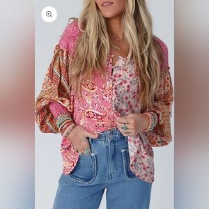 Oli & Hali Pink and Orange Floral Blouse